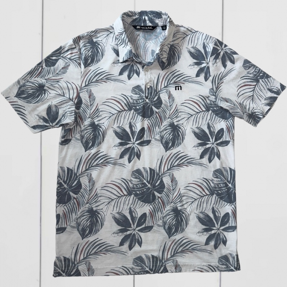 TravisMathew Men’s Golf Shirt Medium – Tropical Floral Print Performance Polo